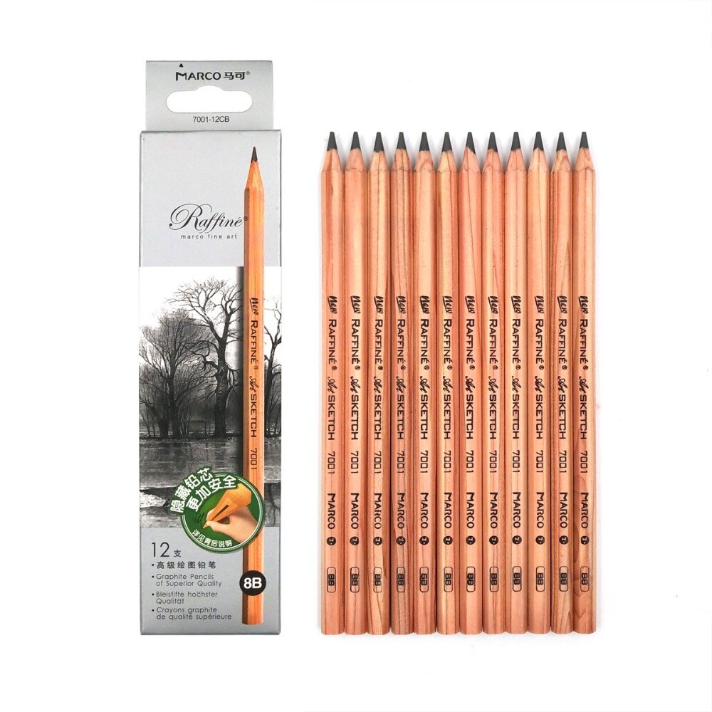 Marco Raffine Sketch Drawing Pencils Set 9B 8B 7B 6B 5B 4B 3B 2B B HB H 2H 3H Standard Pencil for Sketching Office School