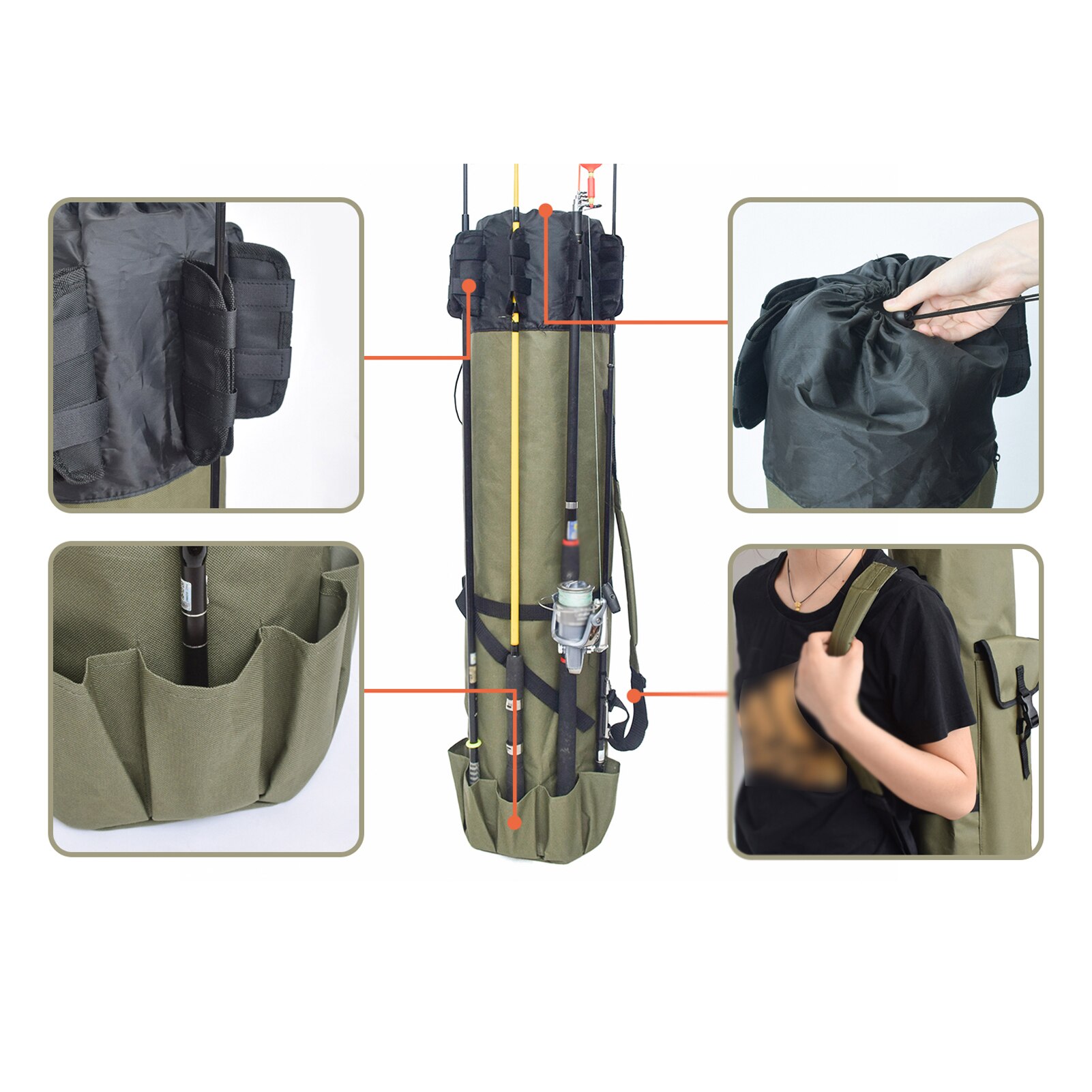 Fishing Bag On Shoulder Fishing Pole Holder Fishing Bag Fishing Rod Bag Large Capacity Fishing Gear Organizer Case for rods