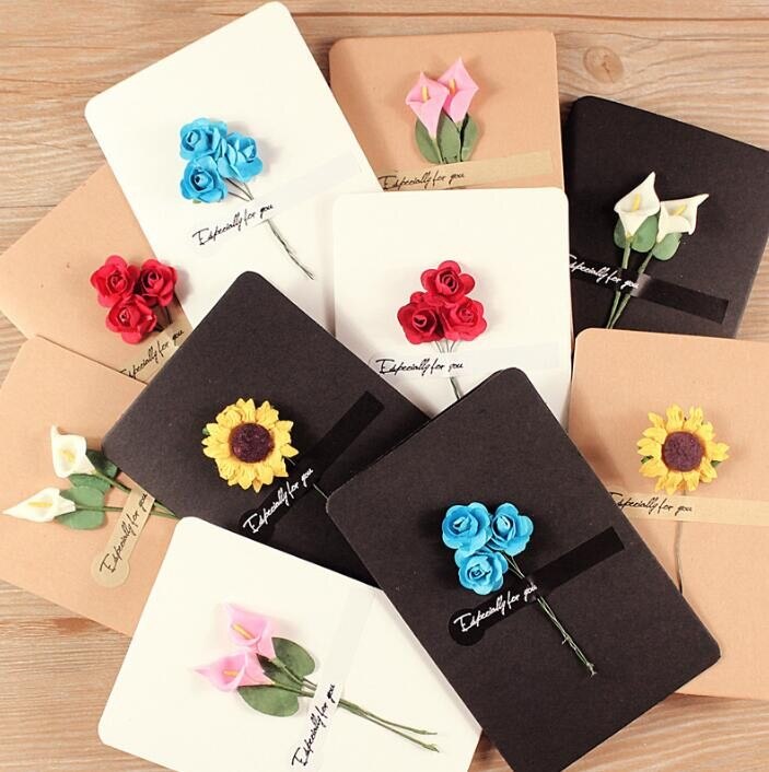 5pack Vintage dried flower blessing greeting card postcard handmade wedding Christmas Blue enchantress rose flower 14*10CM