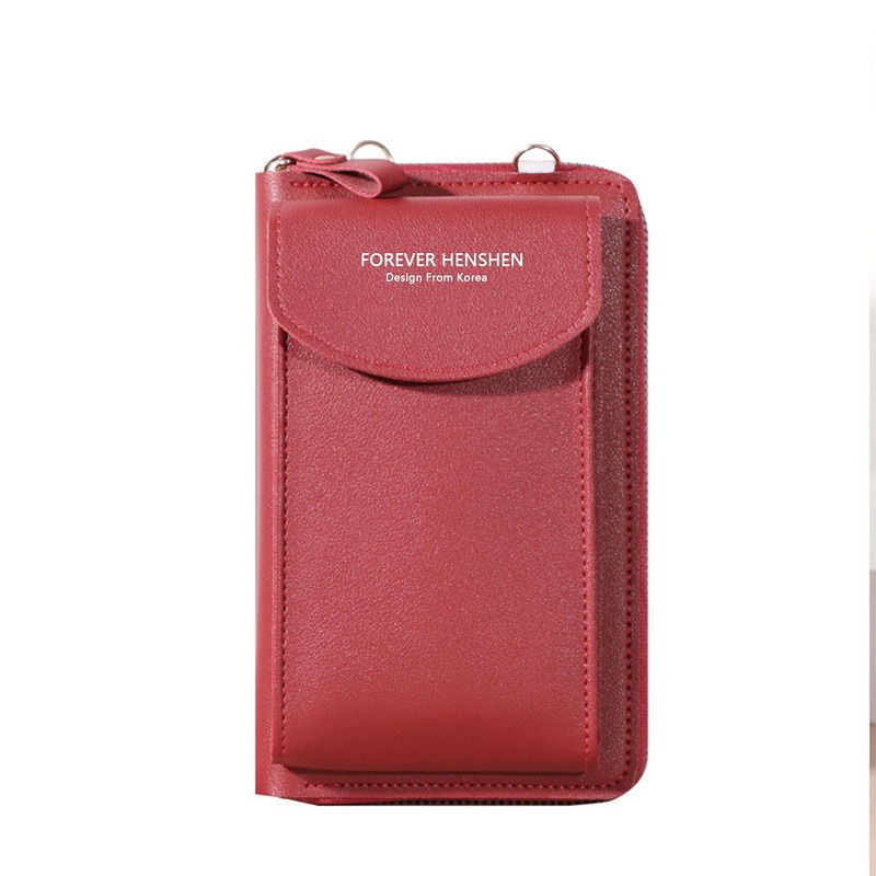 Shoulder Wallet Women Phone Wallet Purse Bag Women&#39;s Handbag Long Wristlet Wallets Clutch Messenger Shoulder Straps Bag: Wine Red