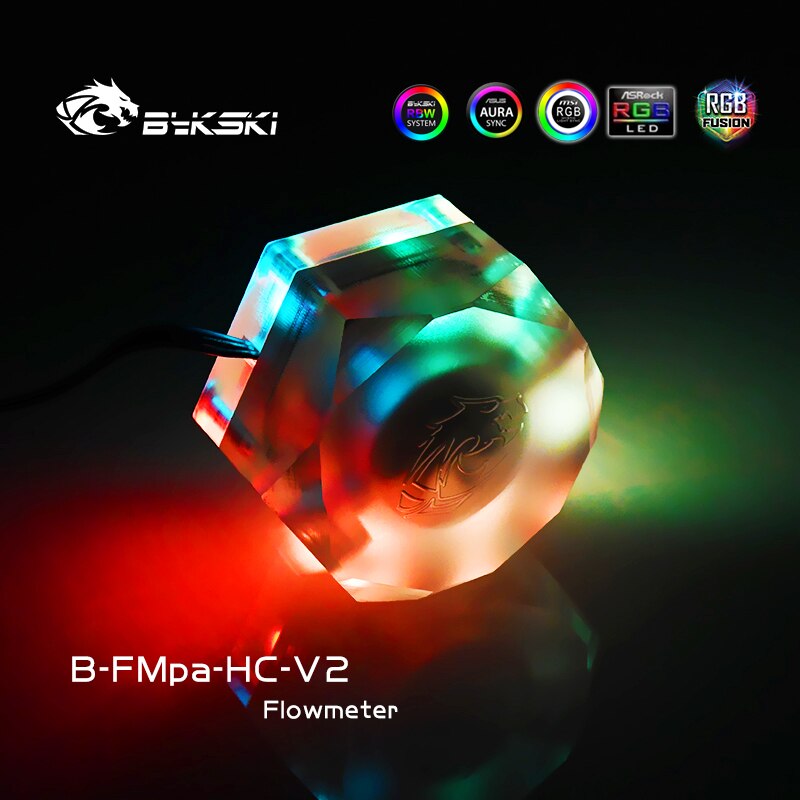 Bykski Hexagon Water Flow Meter, Flowing Monitoring For Computer Water Cooling, RGB/ARGB SYNC, B-FMpa-HC-V2