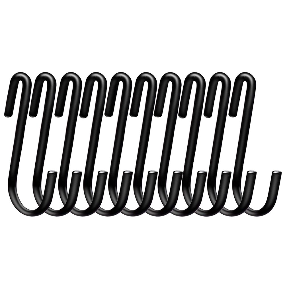 Crochets de cuisine en forme de S en acier inoxydable, support de rangement pour sacs, casseroles, pots, serviettes, 10 pièces: Black
