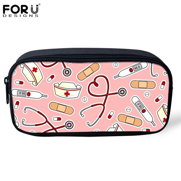 FORUDESIGNS Women Cosmetic Cases Makeup Bags Cartoon Cute Nurse Print Kids Girls Pencil Bags Children Pen Bag Cases: H5802K