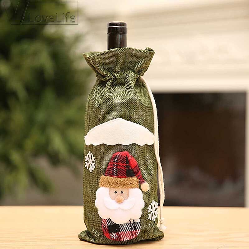 Wein Flasche Abdeckung Weihnachten Dekoration Für Heimat Santa Claus Schneemann Weihnachten Tabelle Dekor Ornamente Navidad Weihnachten: Grün