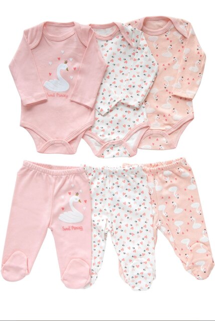 6 uds. De ropa Unisex para niños y niñas recién nacidos, patrón de 6 piezas, traje de 3 piezas, Snaps algodón, 0 a 9 meses, 100: Swan / 9 meses