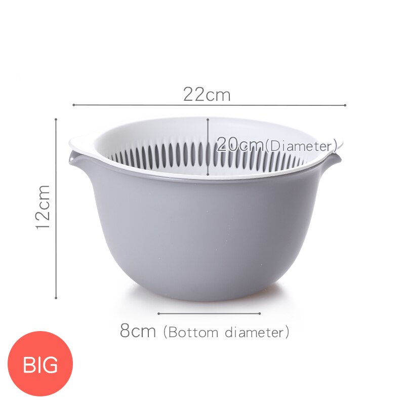 Drainage storage basket Kitchen storage basin Wash vegetable fruit box Double layer Wash basin Drain Desktop fruit basket Plain: Large Gray