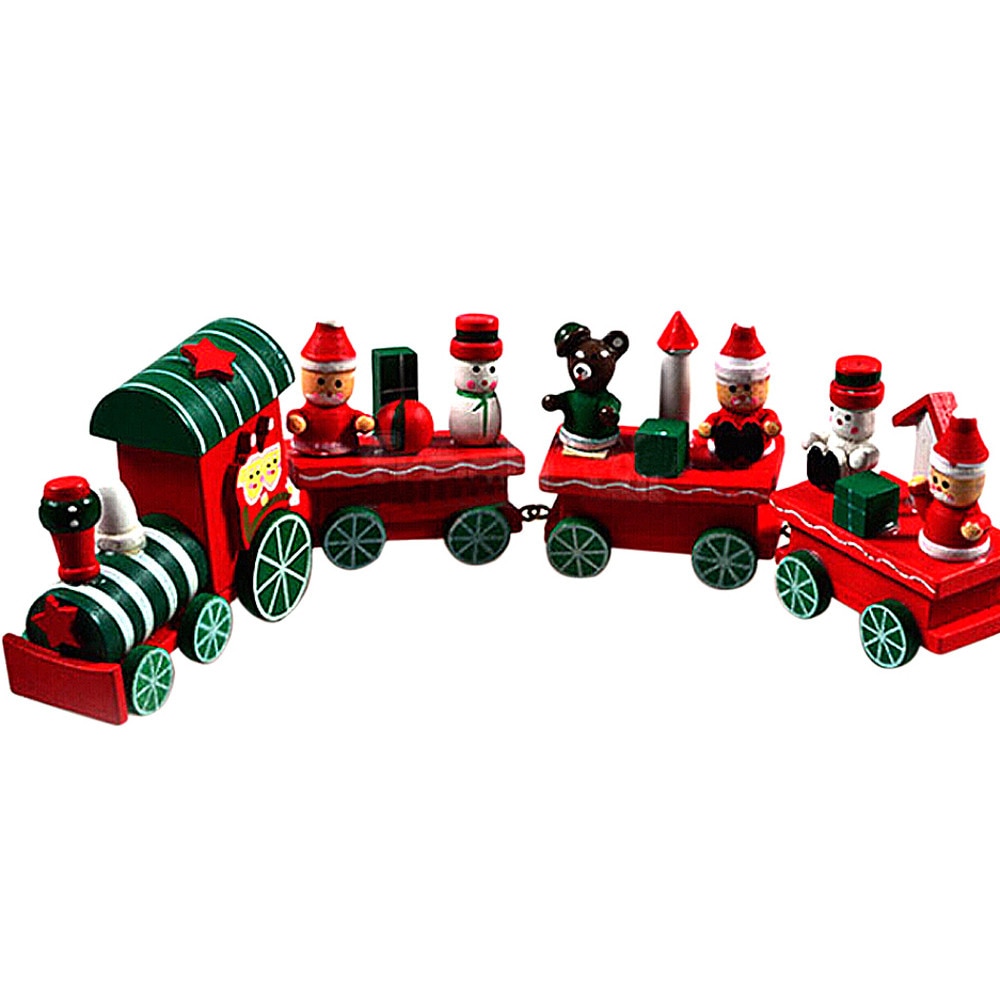 Baby Kids Toys 4 Pieces Wood Christmas Xmas Train Decoration Decor Educational Birthday Christmas for Children