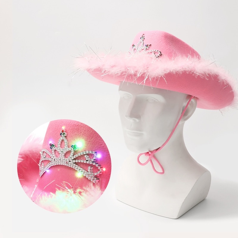Led Pink Cowboy Cowgirl Hat Western Tiara Cowgirl Hat for Women Girl Tiara Cowgirl Hat Cowboy Cap Costume Party Dress Up