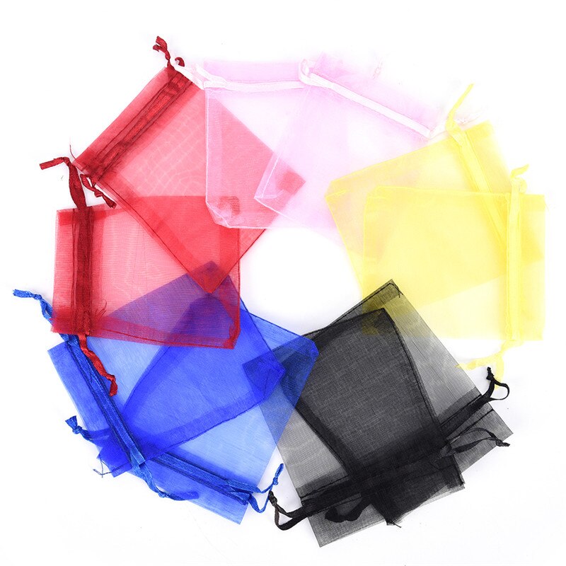 50 Pz/pacco Sacchi per Imballaggio Dei Monili di Cerimonia Nuziale Del Partito Del Regalo Borse &amp; Borse Multiuso Sacchetti Organza 7X9 8X10 10X12 Centimetri