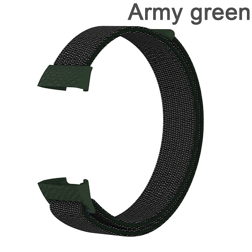 Erstatningsstrop armbånd til fitbit charge 3 strækbart nylonfiberbånd magic tape loop fitness tracker: Militærgrøn
