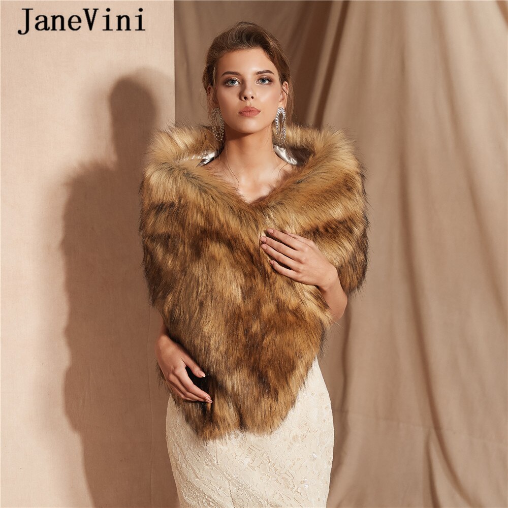 JaneVini hiver fausse fourrure enveloppes et châles de Mariage Cape Cape Femme veste boléro Mariage Femme soirée accessoires