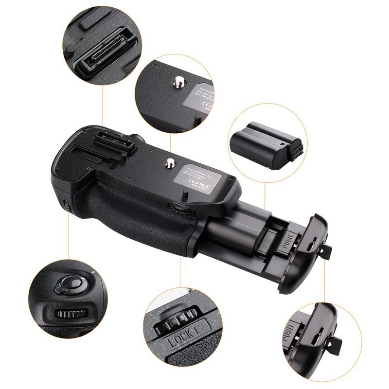 Travor Battery Grip Holder for NIKON D7100 D7200 DSLR Camera Replacement MB-D15+1pcs EN-EL15 Li-ion Battery+2pcs Lens Cloth