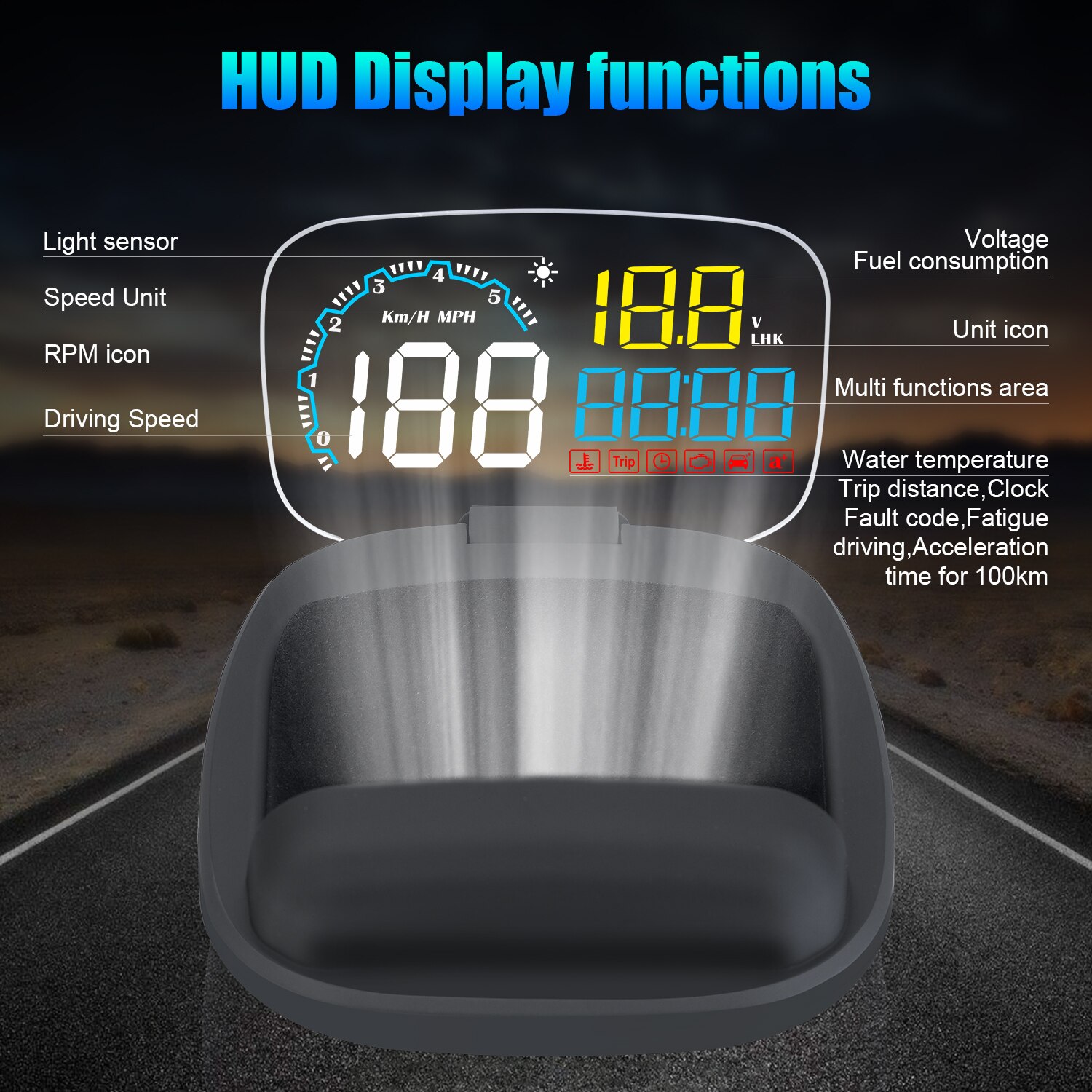 HUD Head-up Display Tachometer Temperatur Alarm OBD2 Smart Auto System Auto Elektronik Projektor Auf die Auto Windschutzscheibe