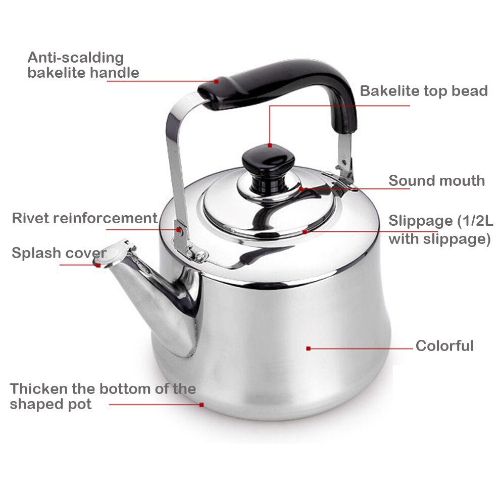 1-3L Gekleurde Kokend Water Pot Extra Dikke 201 Niet-magnetische Roestvrijstalen Ketel Pieptoon Herinnering Kokend Water Ketel