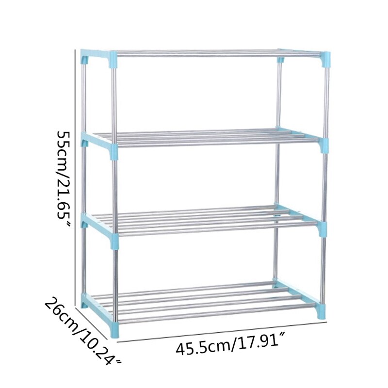 2 Stks/set Rvs Legbord Vier-Layer Eenvoudige Diy Assemblage Schoenenrek Studentenflat Thuis Verwijderbare Schoenenrek
