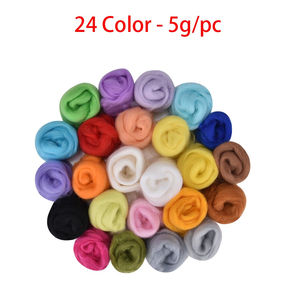 24/30/36/50 farver merino filtning uld toppe blød roving uld fiber til nålefiltning & våd filtning gør-det-selv dukke håndarbejde håndlavet: 24 farver  - 5g