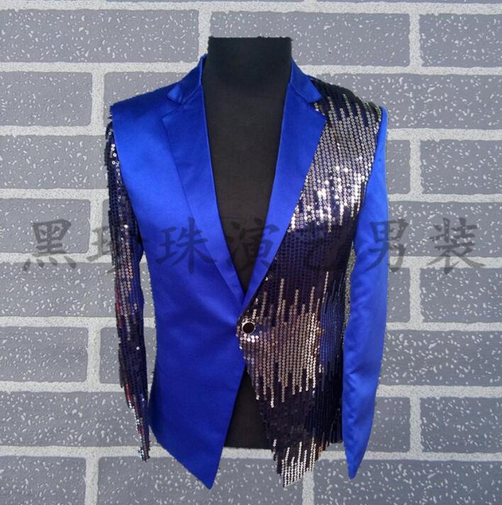 Blue Men Suits Designs Masculino Homme Terno Stage Costumes For Singers Men Sequin Blazer Dance Clothes Jacket Star Style Dress