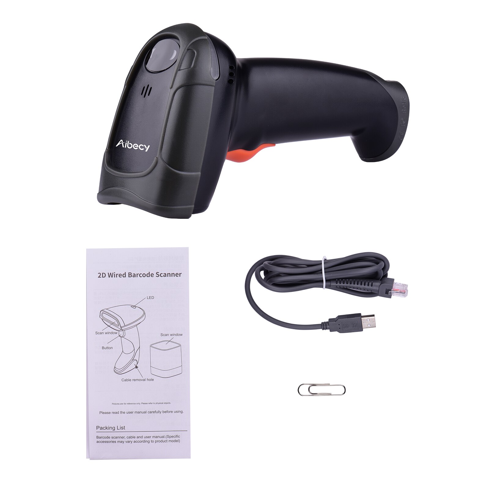 Aibecy Handheld USB Wired 1D2D/QR Barcode Scanner Bar Code Reader Manual Trigger/Auto Continuous Scanning Support Screen Code