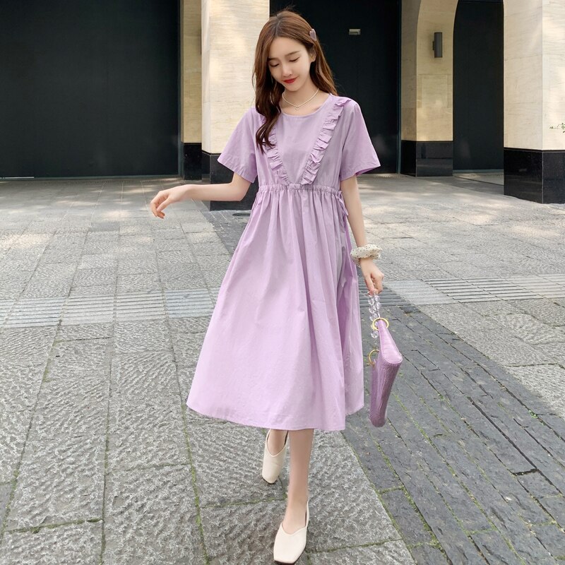 6891# 2022 Summer Korean Cotton Maternity Dress Casual Chic Ins Loose Clothes for Pregnant Women Pregnancy Clothing