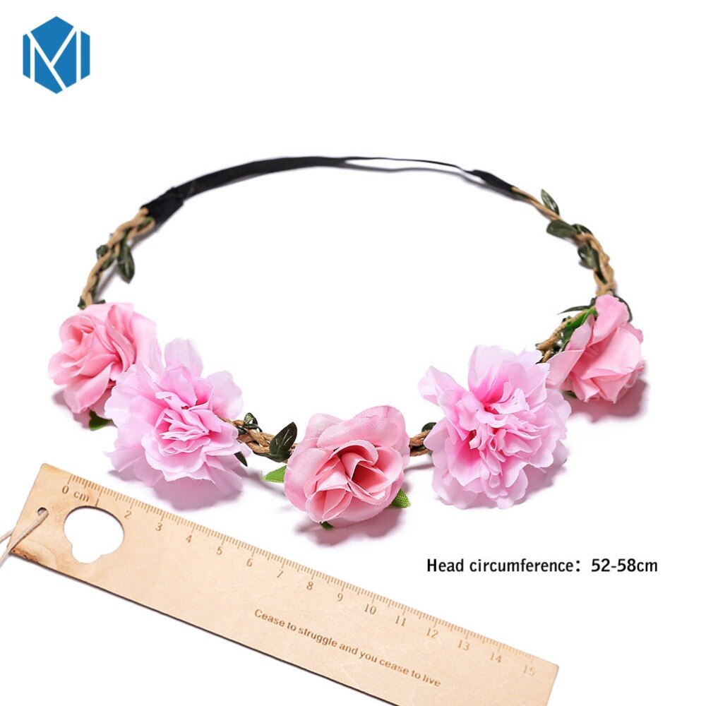 M MISM Beautiful Women Flower Garlands Head Wreaths Bohemia Flower Crown Cherry Blossoms Rose Garland Hair Wreaths Photography