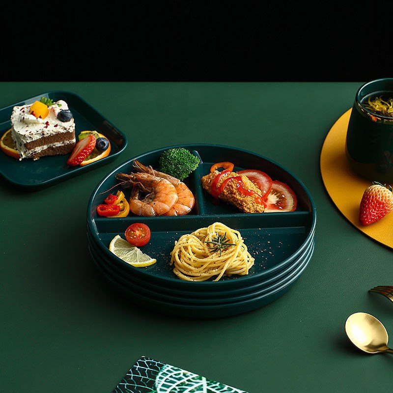 Compartment Plate For Food Round Plastic Dinner Plates Dinnerware Dining Plate Serving Dishes Cake Salad Kitchen Plates