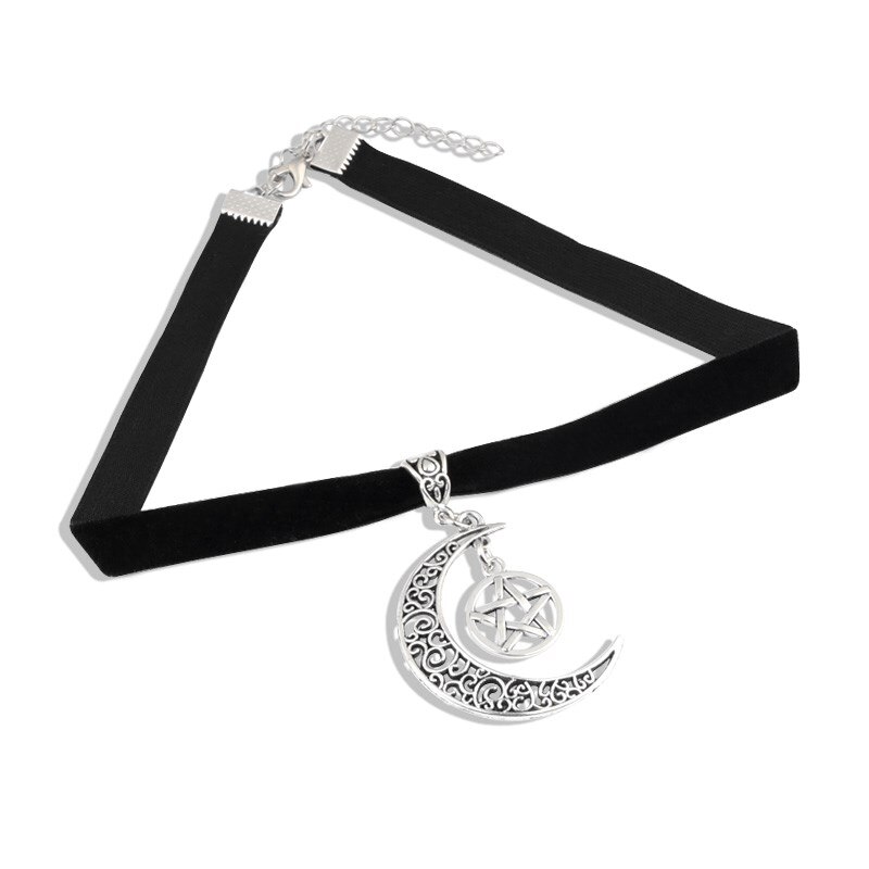 Mørk goth moon pentagram vedhæng chokers halskæde hekseagtig fløjl halskæder hedensk hekseri til kvinder mystiske smykker
