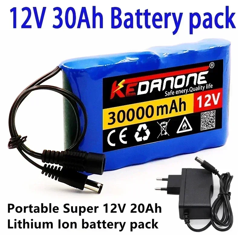 Portable Super 12V 30000mah Battery Rechargeable Lithium Ion Battery Pack Capacity DC 12.6v 30Ah CCTV Cam Monitor + Charger