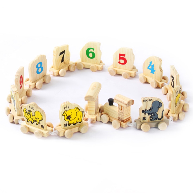 Novel Wooden Number Train set 14 carriages train Digital Animal block Learning and education Toys for Children kids