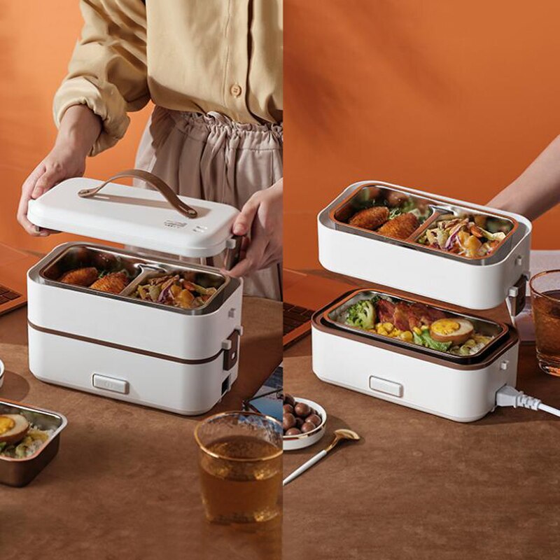 Fiambrera de doble capa, contenedor de alimentos, calefacción eléctrica portátil, aislamiento, contenedor de almacenamiento de alimentos, fiambrera Bento