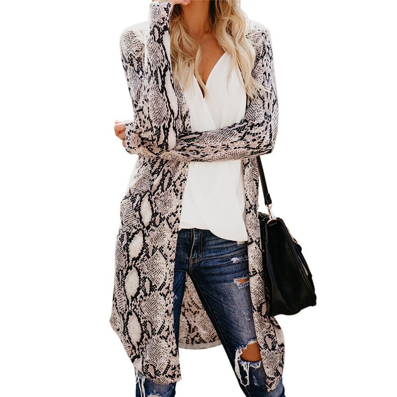Herfst dames camouflage luipaard print lange mouwen vest jassen knooploze dames lange vest jassen plus