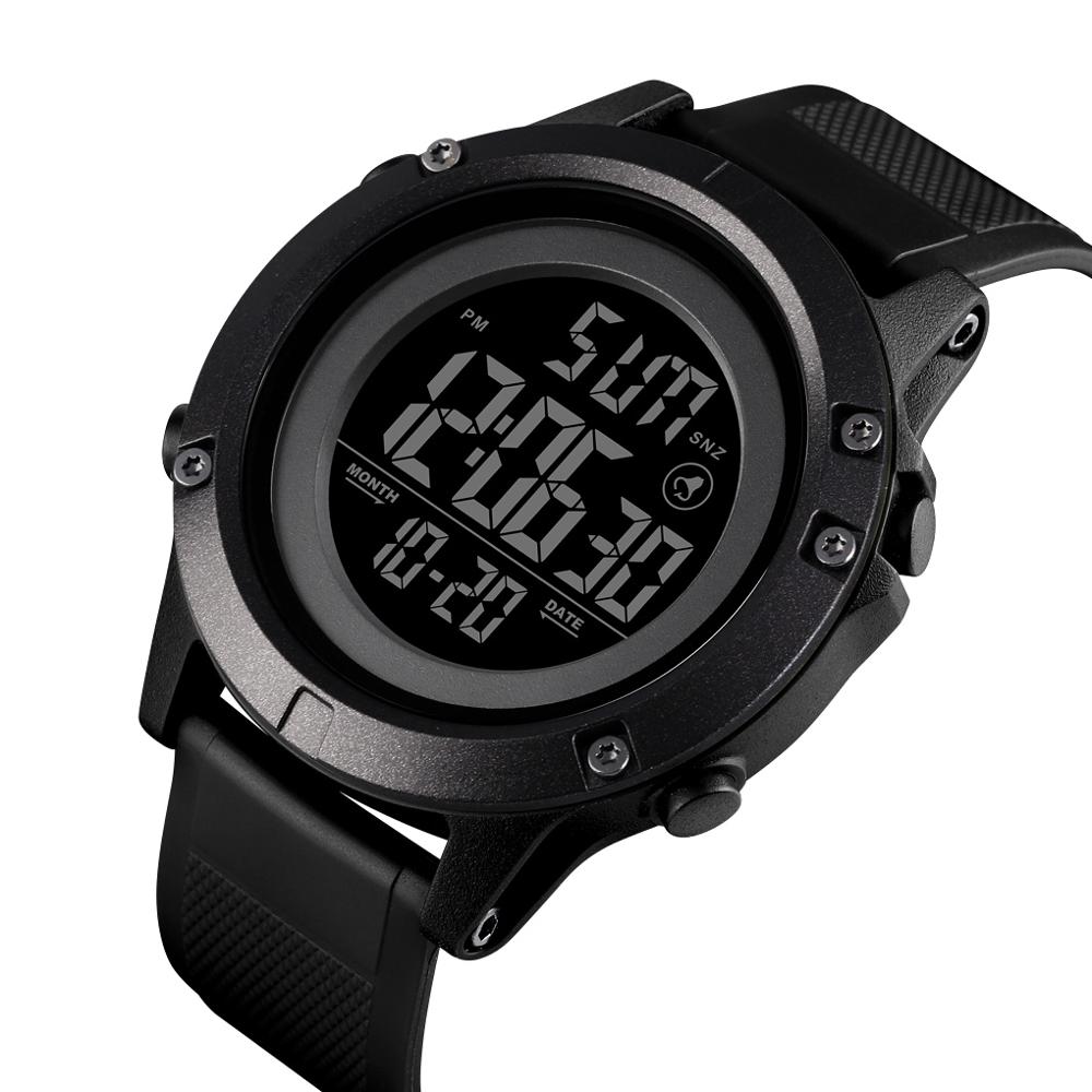 Skmei sport herenhorloge 50m waterdicht alarm 12/24 uur klok led licht pu armband digitaal polshorloge relogio masculino 1508: Helemaal zwart