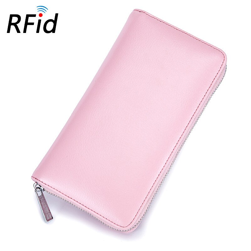 Leather RFID Blocking Credit Card Holder Men Anti Theft Travel Passport Long Wallet Women Business ID Holder 36 Cards Purse: Pink