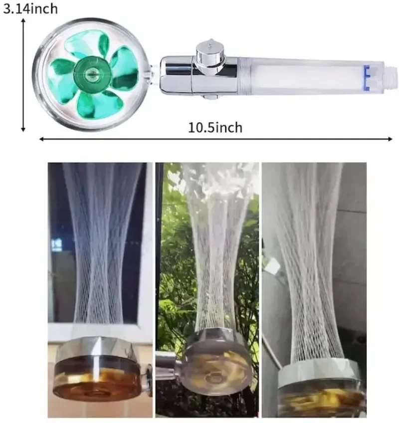 Shower Head Water Saving High Preassure Turbo Propeller Flow Showerhead with Fan Built-in Filter Rainfall Bathroom Accessor