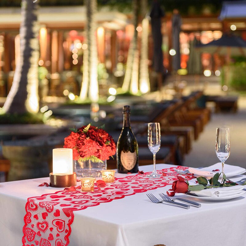 Valentine's Table Runner Red Heart Valentine's Day Decor Lace Love for Wedding Party Valentines Day Banner Decoration for Dinner