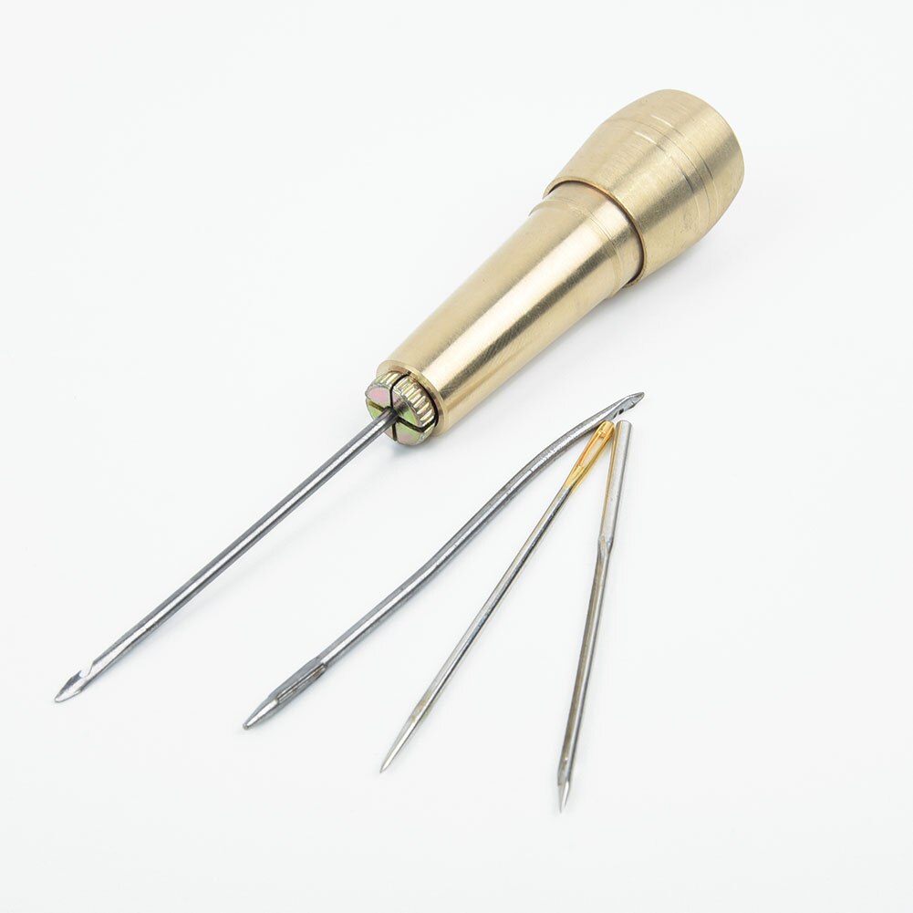 Canvas Leather Tent Sewing Awl Hand Stitcher+4 Size Needles Kits Fix For Clothes