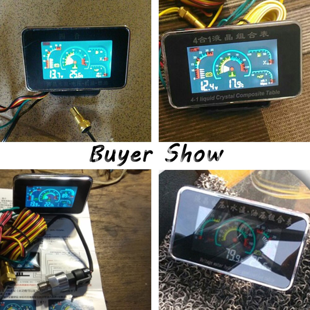 10mm Wasser temp Sensor + 1/8 NPT Öldruck Sensor Digital LCD Auto Spannung + Öl Druck + Wasser temperatur + Treibstoff Messgerät 12V / 24V