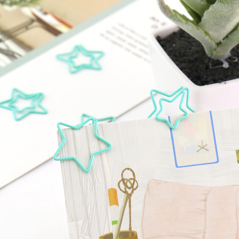 TUTU 20PCS/LOT star Shape Paper Clipsgreen pink Color Funny Kawaii Bookmark Office School Stationery Marking Clips H0028
