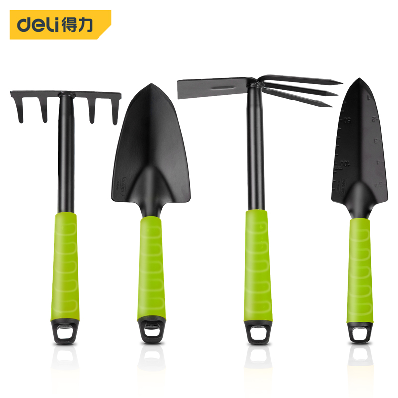 Deli-Juegos de herramientas de jardinería, pala, azada, grada, 1/3/4 Uds. Con mango recubierto de PP, herramienta para bonsái de jardinería, trasplante de tierras agrícolas y césped y jardín: Naranja