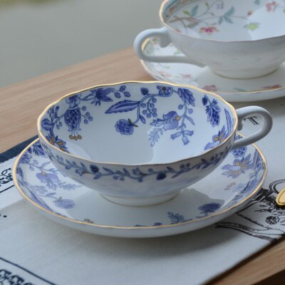 British Afternoon Tea Set Bone China Coffee Cup Set European Ceramic Coffee Cup Saucer Set Black Tea Set: C
