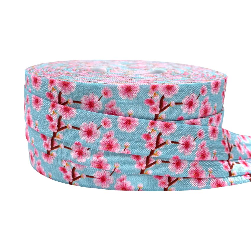 10Yards 16Mm Pruimenbloesem Lotus Print Bloemen Vouw Oever Elastiekjes Voor Handgemaakte Craft Hoofdband Haar Banden accessoire: P1102