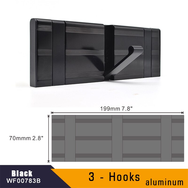 Aluminum Home Decor Nailless Folding Coat Hook Hallway Bedroom Door Hat Clothes Rack Hanger Kitchen Toilet Wall Brack Hooks: 3-Hook Black