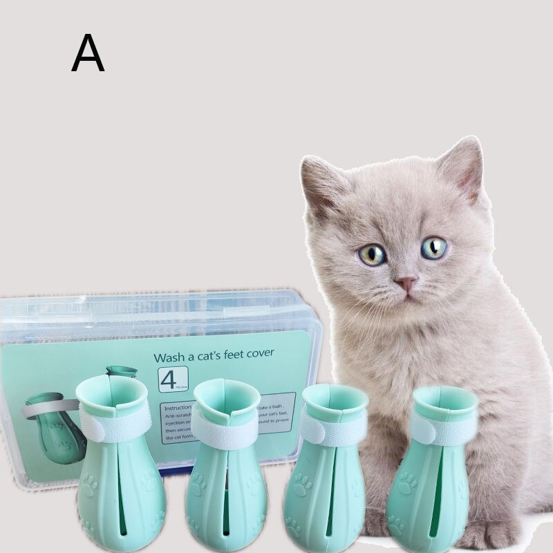 Couvre-pieds en Silicone anti-rayures et morsures pour chat, chaussures de bain pour animaux de compagnie: Smooth light green