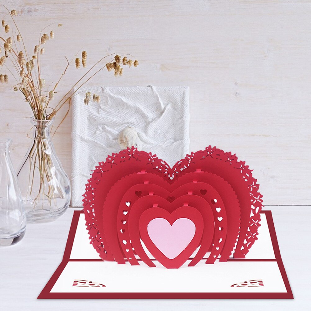 Love Heart 3D POP UP Cards Valentine Day Postcard Wedding Anniversary Invitation Greeting Cards for Girlfriend