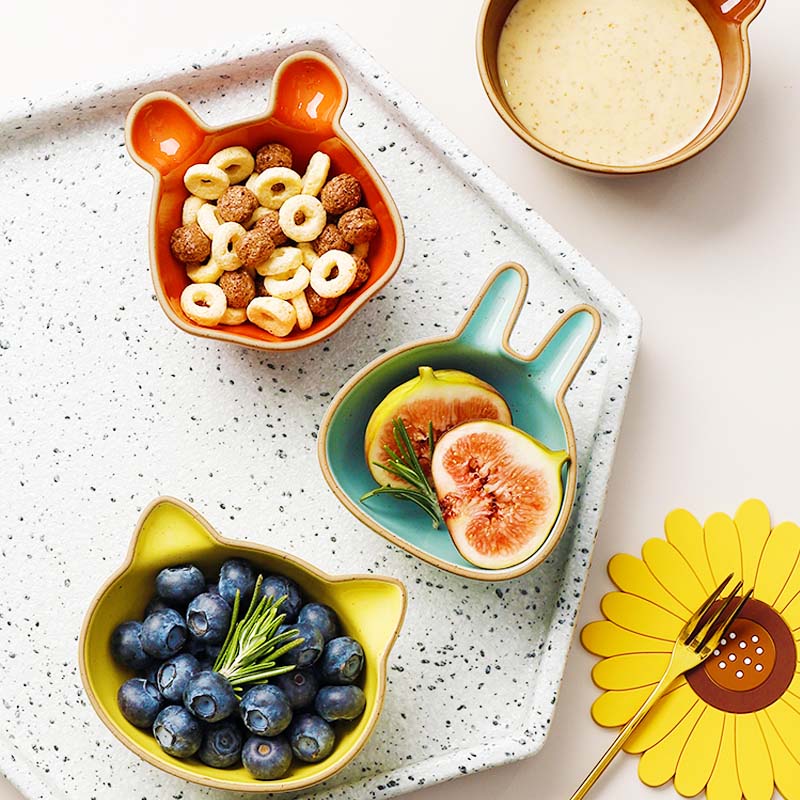 Keukengerei Snack Kleine Plaat Voor Voedsel Keramische Kant Dishe Servies Fruitschaal Saus Dishe Serveren Cartoon Tafel Decoratie