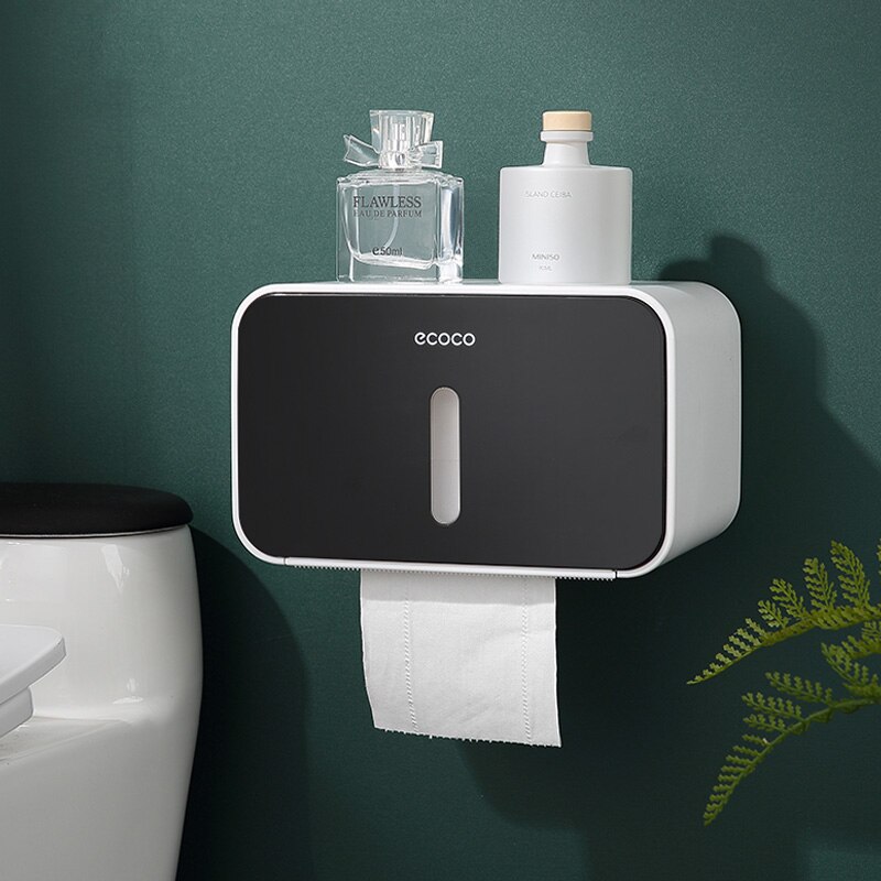 Badkamer Toiletrolhouder Waterdicht Voor Toiletpapier Handdoekhouder Opbergdoos Toiletrolhouder Badkamer Accessoires: 01-black
