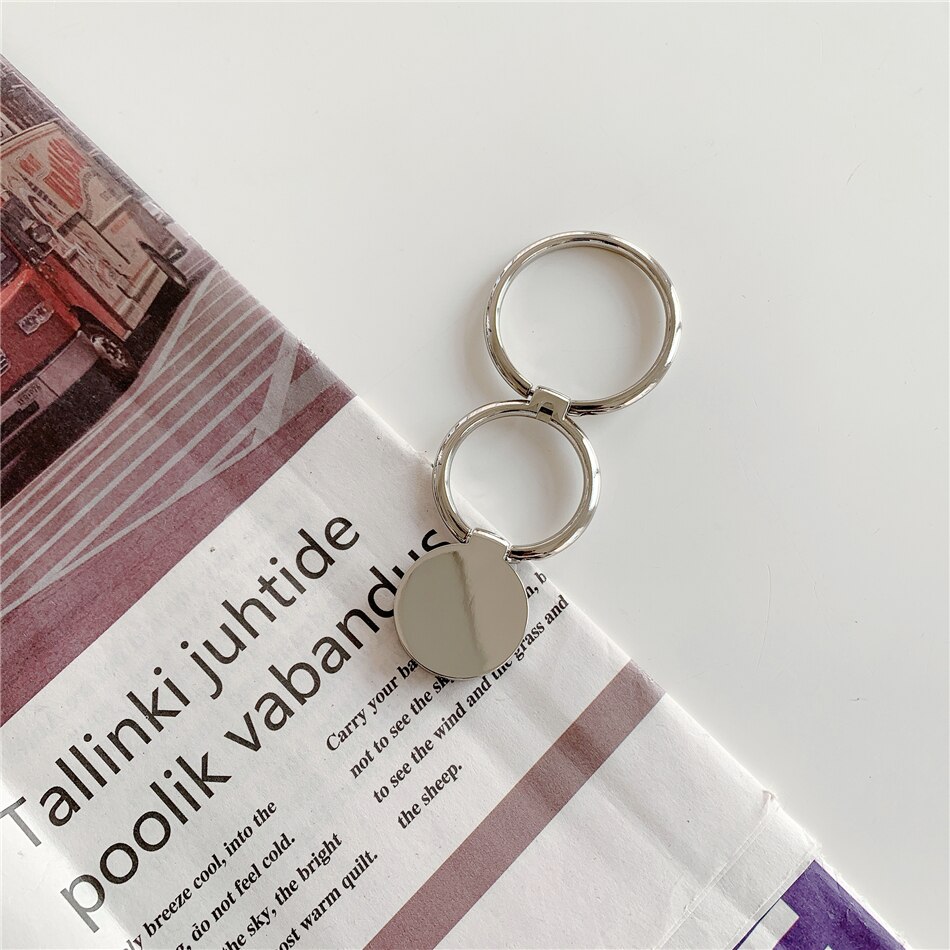 Luxury Universal Plating Gold Silver Black Metal Double Finger Ring Mobile Phone Talk Round Grip Stand Holder Women: silver
