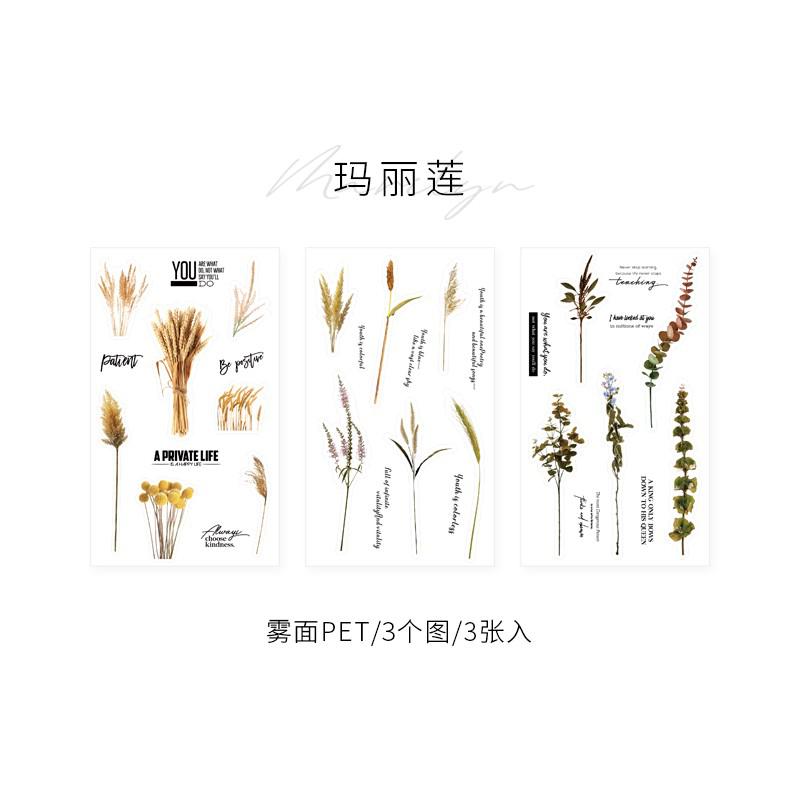 3 Sheets Floral Plants Adhesive Stationery Sticker Diy Album Scrapbooking Diary Planner Journal Sticker Decorative Label: E