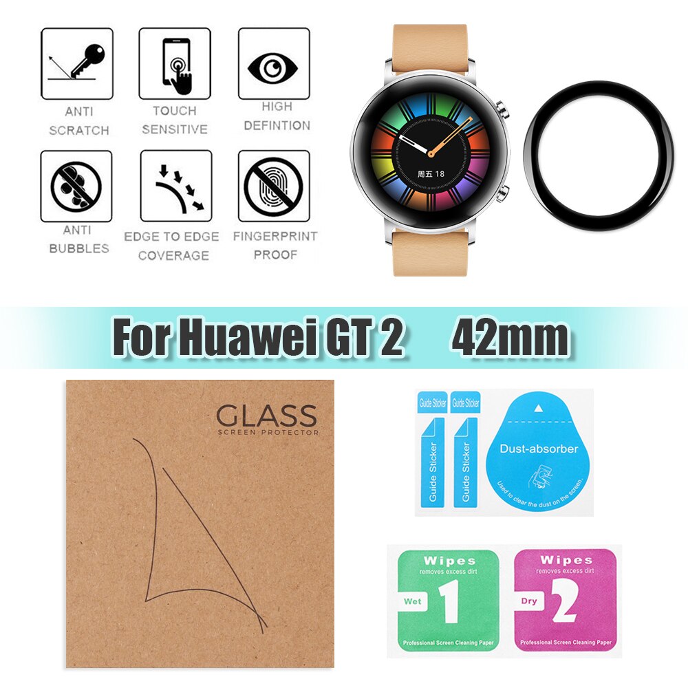 3d fuldkants fiberglas beskyttelsesfilm smart watch skærmbeskytter tilbehør til huawei  gt 2 watch 42mm