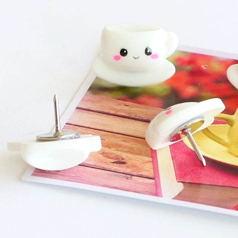 Chinchetas decorativas de 6 uds., pasadores pequeños con forma de vaso sonriente, tachuelas originales con forma de corcho, alfiler para pared de fotos, papelería para oficina