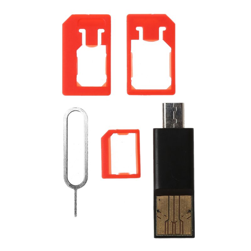 5 in 1 Universal Mini SIM Card Adapter Storage Case Kits For Nano Micro SIM Card TF Memory Card Reader